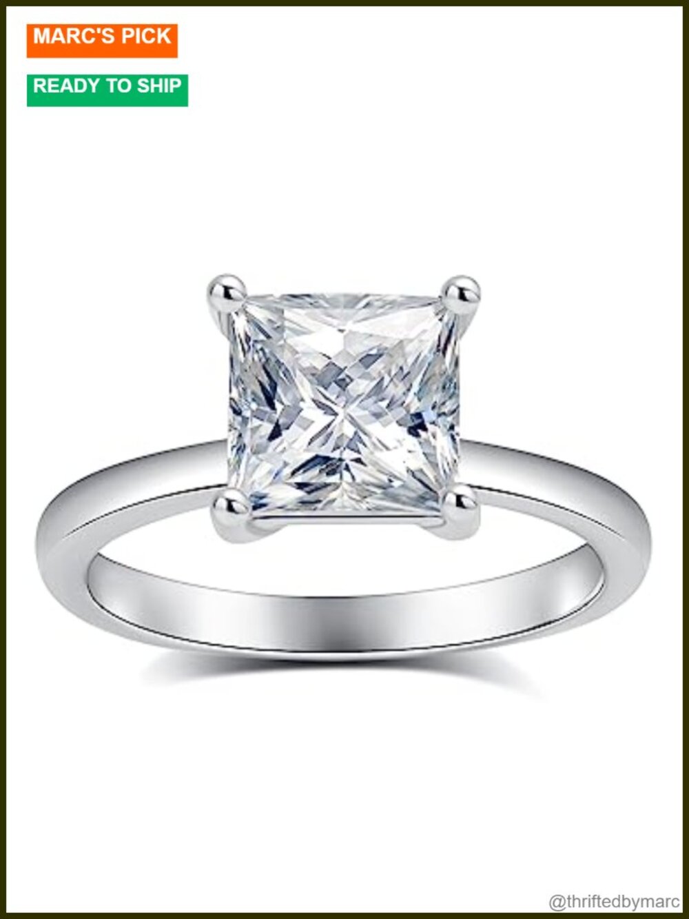 Princess Cut Moissanite Solitaire Engagement Ring 18K Gold Plated Sterling